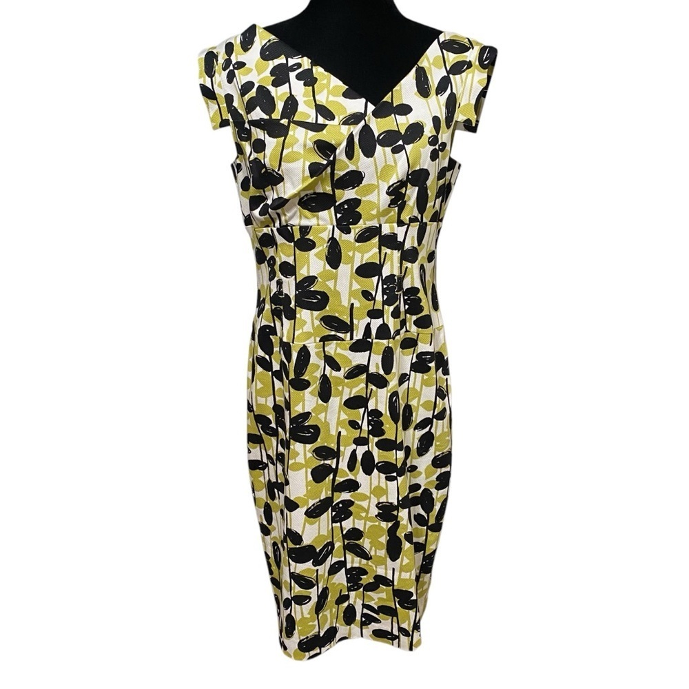 Adrianna Papell Leaf Print Dress Size 12 Retro Mod Party Wiggle Style